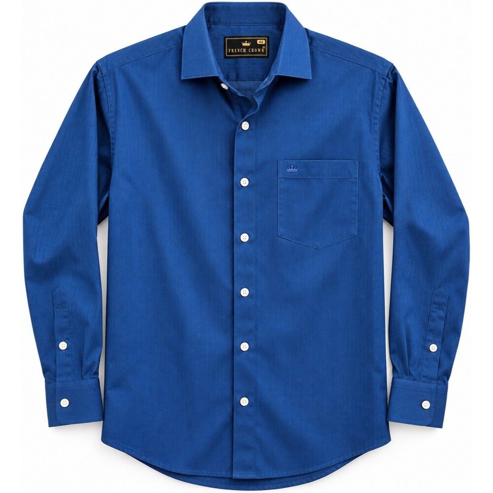French Crown Mens 42 Blue Herringbone Dress Shirt Long Sleeve Button Formal C27